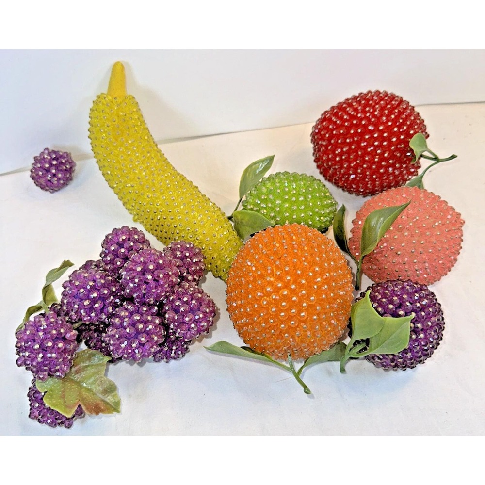 Vintage Push Pin Fruit Display Set of 7 Life Size Beaded MCM Decor Kitschy Mix